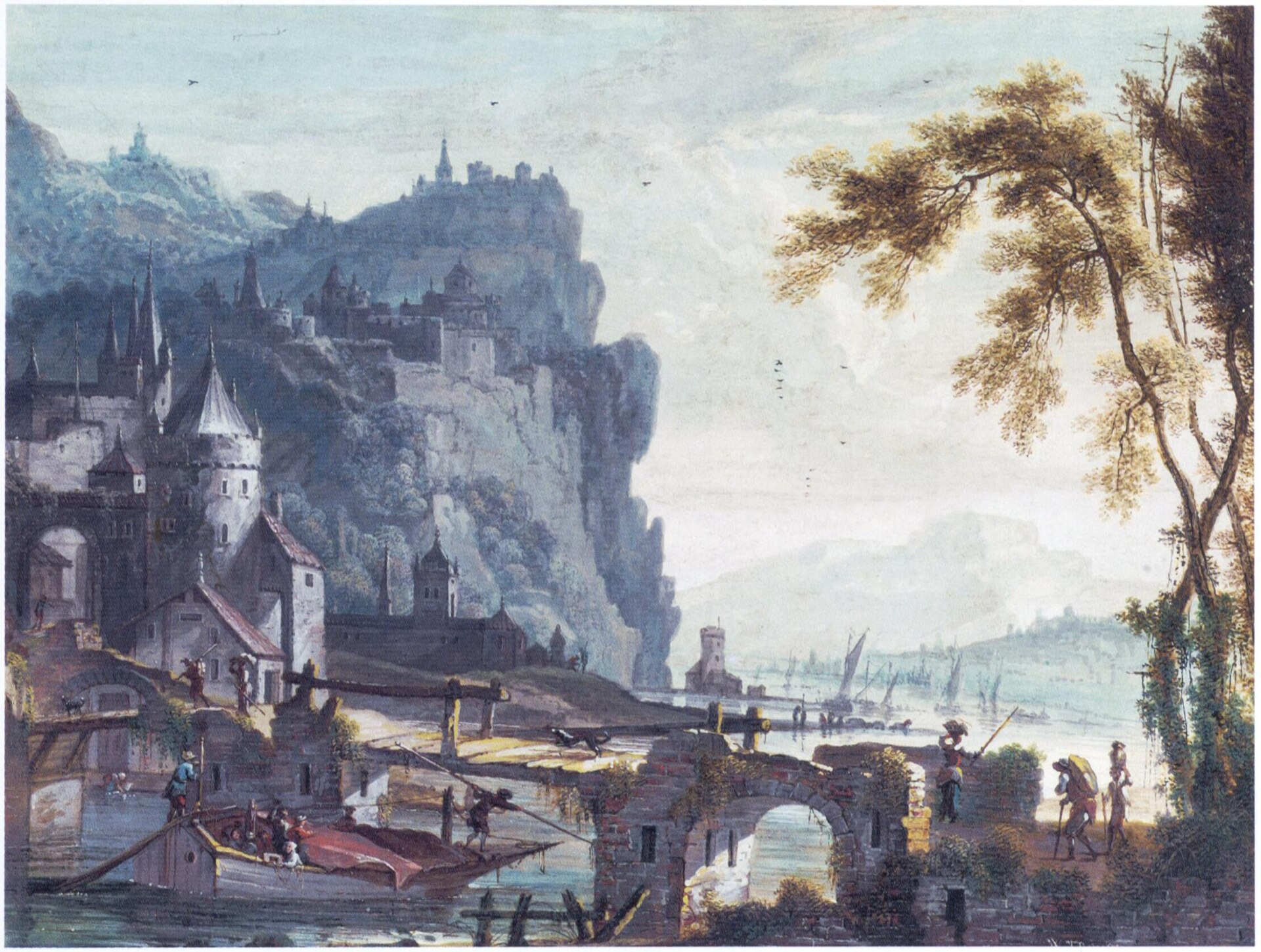 Paesaggio fantasy con castello sul fiume